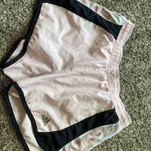 pink black and white workout adidas shorts